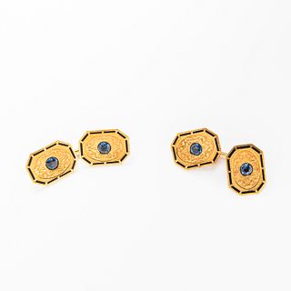 Edwardian 14kt Gold and Sapphire Cuff Links