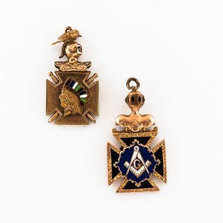 Two Gold and Enamel Masonic Pendants