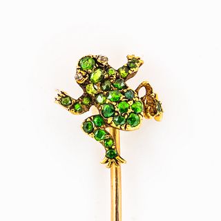 Antique Gold Gem-set Frog Stick Pin