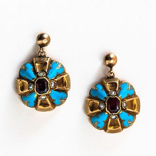 Victorian Gold, Enamel, and Gem-set Earrings