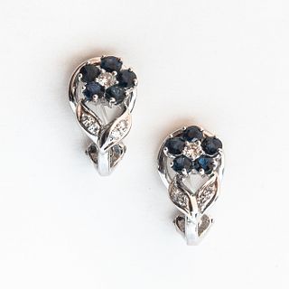 14kt White Gold, Sapphire, and Diamond Earclips