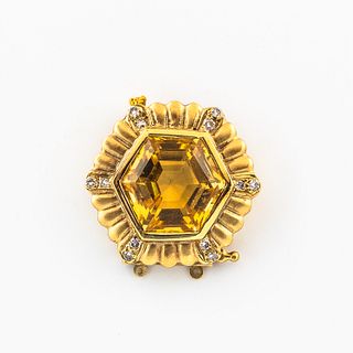 14kt Gold, Citrine, and Diamond Clasp