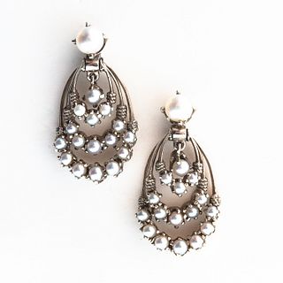 White Gold and Cultured Pearl Earrings