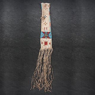 Cheyenne Beaded Hide Tobacco Bag with Horse Tracks from the Collection of Hon. Edward N. Stebbins (1835-1903) 