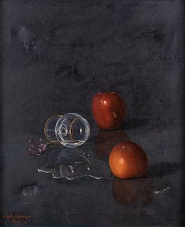 Italian School, Mid-Century Still Life, Apples and Tipped Glass