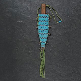 Southern Plains Beaded Hide Knife Sheath with Knife from a Minnesota Collection 