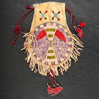 Northern Plains Beaded and Quilled Deer Hide Bag 