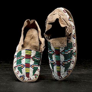 Cheyenne Beaded Hide Moccasins from the Collection of Hon. Edward N. Stebbins (1835-1903) 