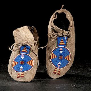 Crow Beaded Hide Moccasins  
