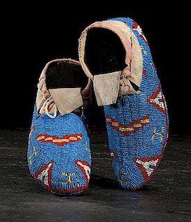 Sioux Fully Beaded Hide Moccasins from a Minnesota Collection 