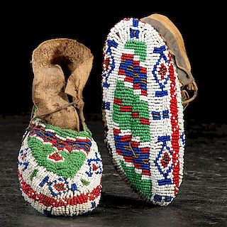 Sioux Child's Fully Beaded Hide Moccasins 