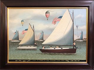 Ralph Cahoon Jr. Oil on Masonite "July 4th Race of the Crosby Cats, 1880
