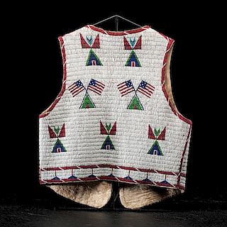 Sioux Beaded Hide Vest with American Flags 