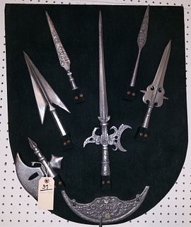 COSTUME ARMOUR INC. MOUNTED METAL WEAPONS 28" X 22"