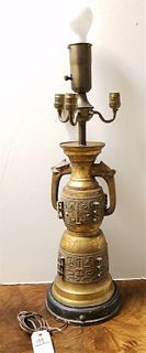 CHINESE GILT BRONZE VASE MADE INTO A LAMP 34 1/2"