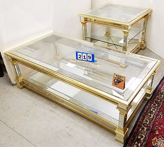 ELEANCE INC MIRRORED COFFEE TABLE 18"H X 55"W X 27 1/2" AND END STAND 24"H X 29 1/2" SQ