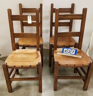 SET OF 4 MISSION STYLE OAK LEATHER SEAT CHAIRS