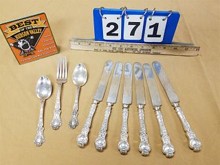 LOT STERL GORHAM/ALVIN NUREMBERG 1903 DINNER FORK, 2 TEA SPOONS AND 6 DINNER KNIVES 3.18 OZT WT DOES NOT INCL KNIVES