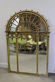 Antique Giltwood & Gessoed Arch Top Mirror