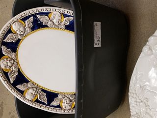 TUB CERAMICS- 2 PLATTERS MADE FOR GUMPS 20 1/2" X 13 1/2" AND 19" X 15" AND MIKASA 13" DIAM CHARGER