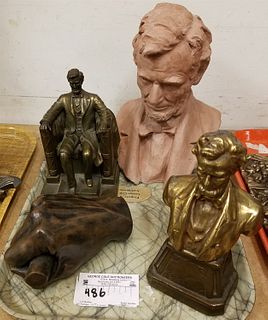 TRAY ARMOR BRONZE BUST LINCOLN 7 3/4", MMA FIST OF LINCOLN, RESIN BUST OF LINCOLN 10 1/2"