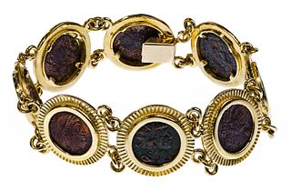 18k Yellow Gold and Roman Style Coin Bracelet