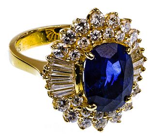 18k Yellow Gold, Sapphire and Diamond Cocktail Ring