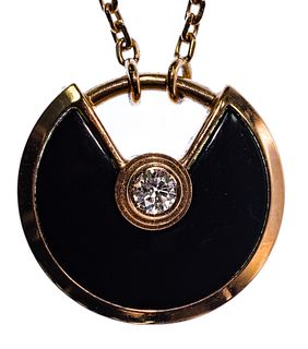Cartier 18k Rose Gold, Onyx and Diamond 'Amulette de Cartier' Pendant and Necklace