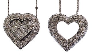 18k White Gold and Diamond Heart Pendants on Necklaces