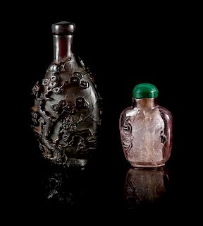 Two Chinese Snuff Bottles Height of taller 3 1/2 inches.