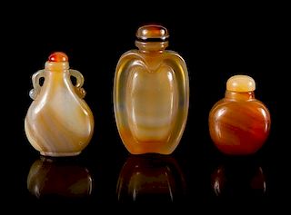 Three Banded Agate Snuff Bottles Height of tallest 2 3/4 inches.
