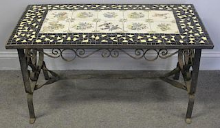 Antique Wrought Iron Tile Top Table.