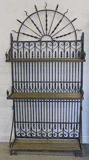 Quality Patinated Iron & Brass Bakers Rack.