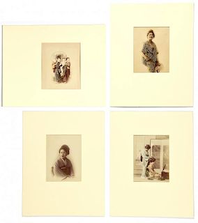4 Japanese Meiji Period Hand Colored Photographic Prints