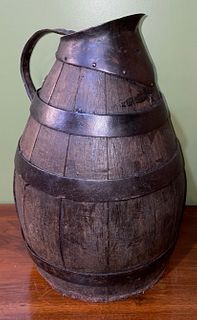 Vintage French Oak and Iron Water or Wine Jug 
