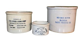 Collection Three Vintage Stoneware Butter Crocks