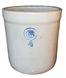 Vintage Stoneware LOUISVILLE POTTERY CO. Blue Cherokee Indian 4 Gallon Crock