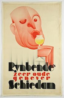 Vintage Johannes Romein for Rynbende's Genever Advertising Poster