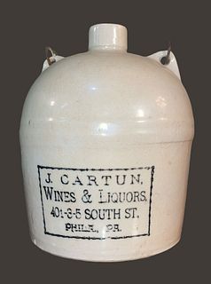 J. CARTUN Wine and Liquors Vintage Stoneware Jug with Handle