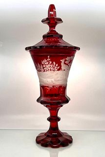 Bohemian Engraved Ruby Glass Pokal