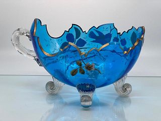 Moser Prussian Blue Coralene Decorated Bowl