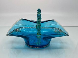 Moser Prussian Blue Enameled Glass Basket