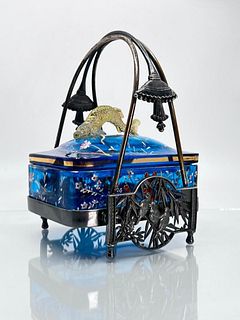 Victorian Enameled Glass Sardine Box in Caddy
