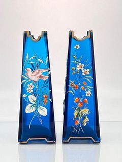 Pair of Moser or Harrach Enameled Vases