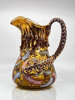 Moser Gilded and Enameled Pitcher With Salamander