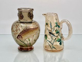 Moser Enameled Vase and Small Crackle Jug