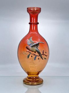 Moser Tall Vase With Sculpted Enamel Parrot