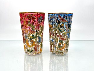 Two Moser Shaped Tumblers with Applied Acorns