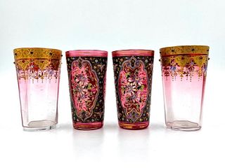 Four Moser Enameled Glass Tumblers