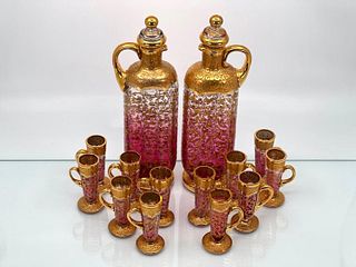 Moser or Bohemian Enameled Glass Cordial Set